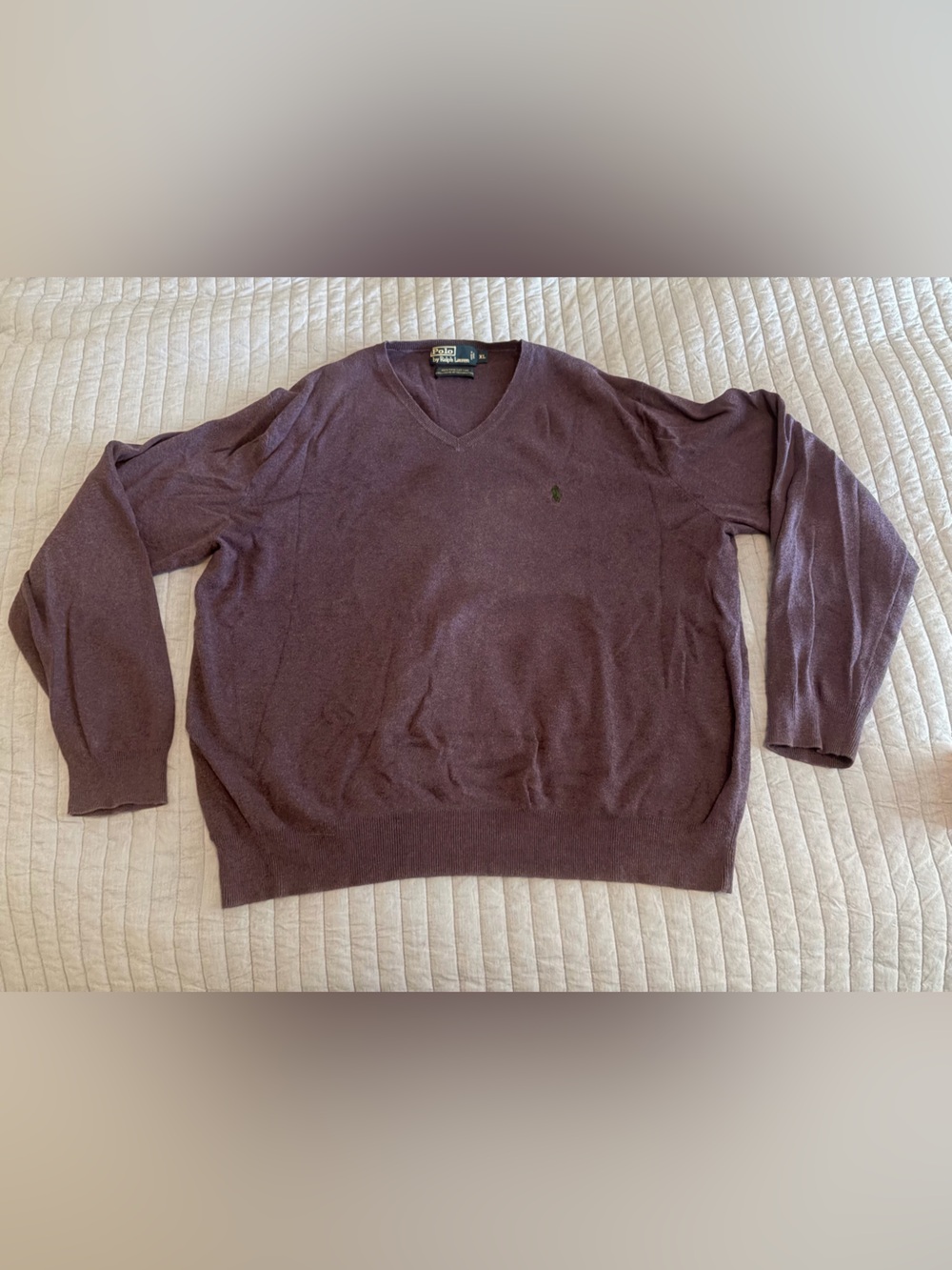 Polo Ralph Lauren Men's XL V-Neck Sweater 100% Cotton Purple Classic preppy